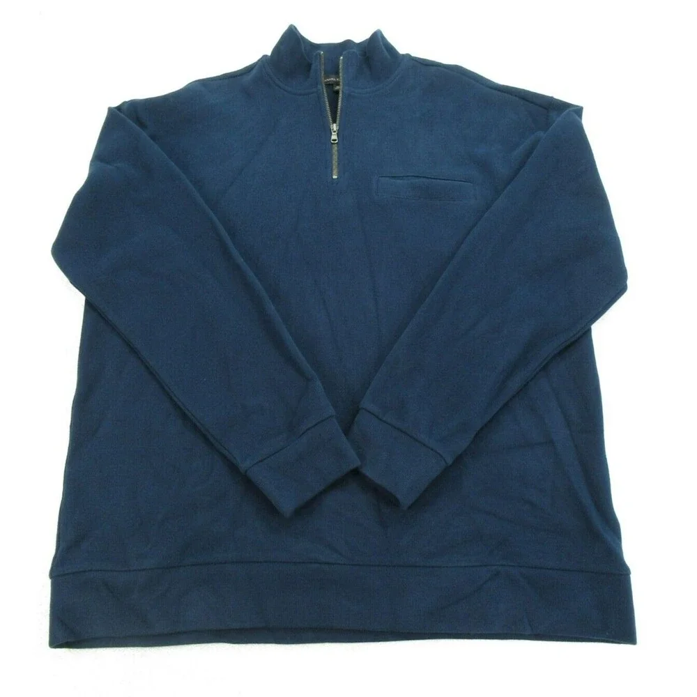 Banana Republic Men's XL 1/4 Zip Sweater w/Pocket Organic Cotton Navy Blue